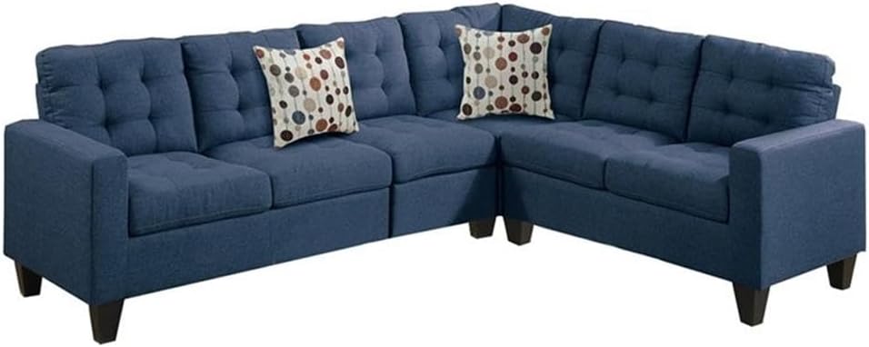 Pemberly Row 4-Piece Sectional Sofa Set, 103" x 81", Linen Fabric, Navy Finish, Solid Wood Frame, Buttonless Cushions, Track Armrests, Tapered Legs, Modern L-Shaped Design, Living Room Seating