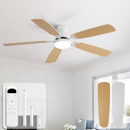 Sofucor Ventilateur Plafond avec Lumiere, 132 cm Dimmable Lampe Ventilateur Plafond LED, Telecommande, 6 Vitesses, Silencieux DC Réversibles, Minuterie pour Chambre