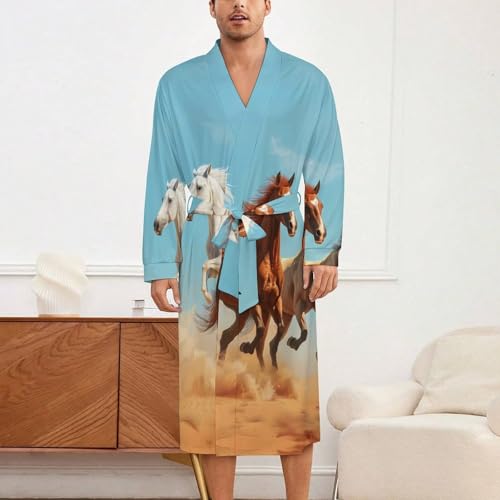 Running Horse Soft Robe Long Sleeve Bathrobes V Neck Sleepwear Spa Robes with Belt Men Woman2