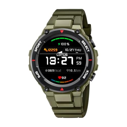 LOTUS Montre Intelligente Homme – Smartwatch Caoutchouc Vert Militaire – Étanchéité IP65 50024/3 – GPS, Contrôle Musique, Compteur de Pas et Calories, Multi-Sports, Fréquence Cardiaque et Tension