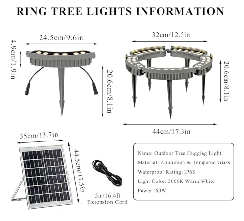 Anillo de luces solares IP65 para iluminar troncos sin cables ni enchufes 3