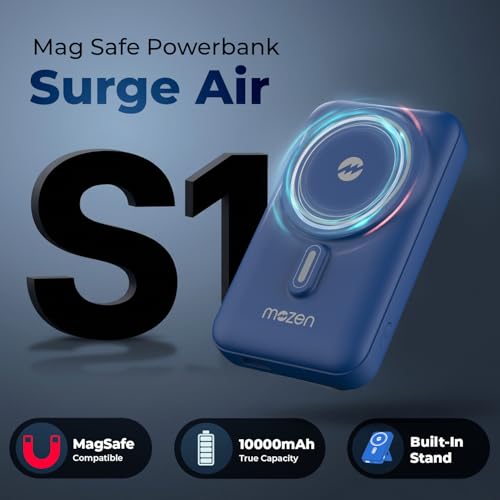 Image of Mozen by Amkette Surge Air S1 10000mAh Power Bank | MagSafe Power Bank Fast Charging | 22.5W USB-C Input /Output + 18W USB-A | 15W Qi Wireless for Android & iPhone | 1 Year Warranty