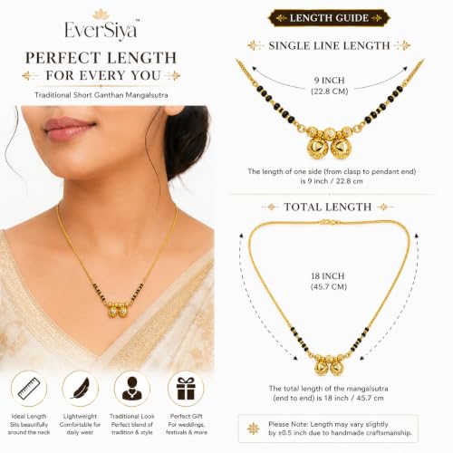 Image of 1 Gram Gold Plated Traditional Short Mangalsutra for Women| Daily Wear Short Tanmaniya With Black beads. 18 Inch Gold Plated Jewellery.