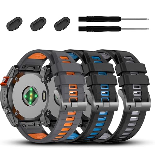 Image of 22mm Compatible with Garmin Fenix E /8 /8pro AMOLED 47mm /Fenix 7 /7 Pro /6 /6 Pro /5 /5 Plus Watch Band,Soft Quickfit Silicone Straps for Forerunner 970 965 955 /Approach S70 47mm /tactix 8 /quatix 7 8 47mm