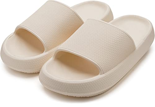 Whitin Bathroom Sandals For Women Cushion Thick Sole Slides Size 7.5 8.5 Quick Drying Shower Slippers Female Fashionable Flat Garden Antislip Bath Pool Summer Beige 39-40 #TOP6