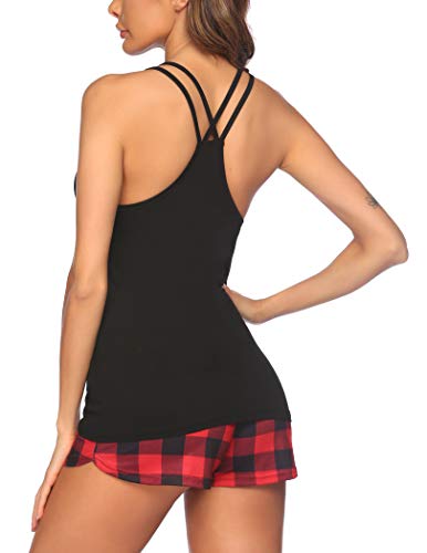 Ekouaer Pajamas Women's Cami Pajama Set Sleeveless Sleepwear Racerback Pj Sets Soft Tank Top Set With Shorts Lounge Set Red Plaid Xx-Large #TOP3