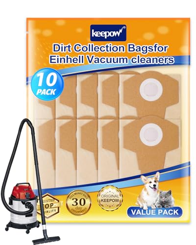 KEEPOW 10 Bolsas Aspiradora Universal para Einhell (12 Litros), Aspirador de Cenizas para Superficies Húmedas y Secas, Pack Familiar