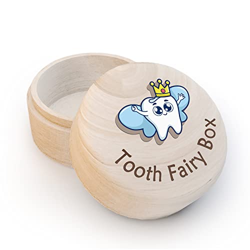 Image of Azbuk Tooth Fairy Box for Boys Girls, Wings Tooth Wooden Box and 3D Tooth, Stores Lost Teeth for Kids Child, Dropped Tooth Keepsake Storage Box to Place Under Pillow, Teeth Container Box
