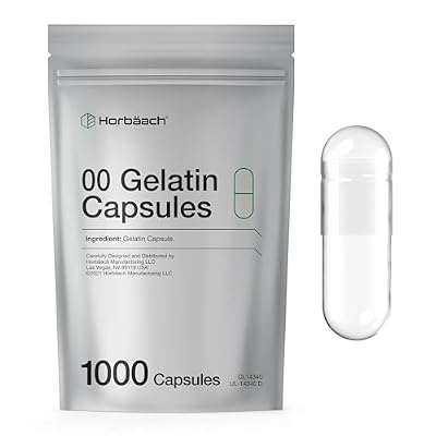 Empty Capsules Size 00 | 1000 Clear Gelatin Capsules | Resealable Bag | Non-GMO, Gluten Free | By Horbaach
