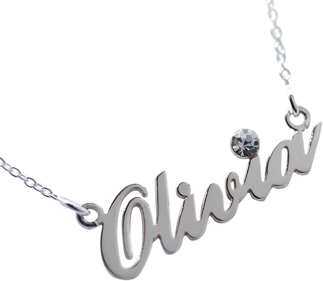 Sterling Silver Name Necklace With Crystal