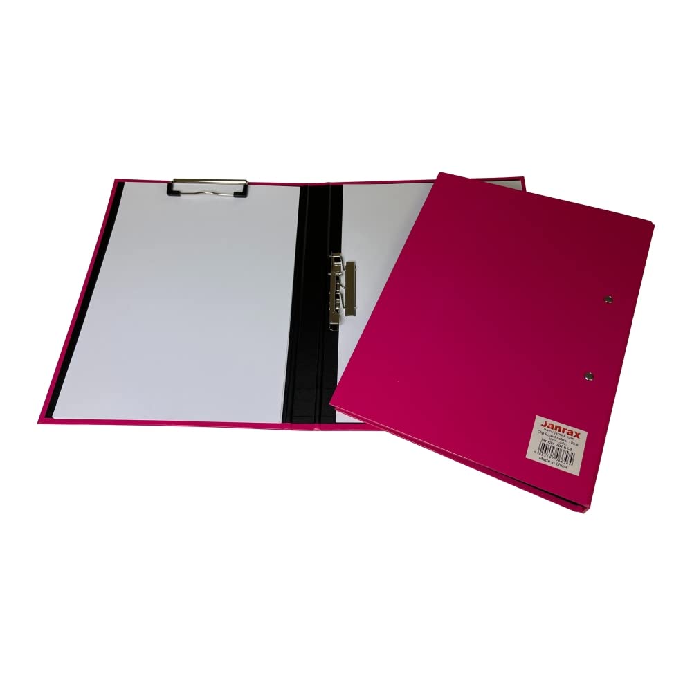 Janrax Pink A4 Clipboard Document Clamp File Folder – Fold-Open Laminated Board with Metal Clip and Clamp