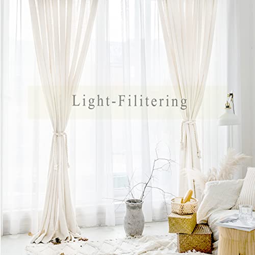 Image of Linen Sheer Curtains 84 inches Long - Semi Textured Curtains Translucent Drapes Privacy Protect Light Glare Window Panels for Bedroom Living Room Office, W 52 x L 84, Cream, 2 Panels