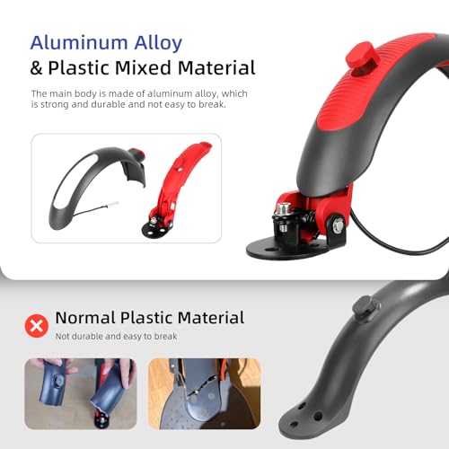 Ulip Scooter Rear Mudguard with Tail Light for Xiaomi M365 Pro/Pro 2/1S/MI3 Scooter, Grey and Red, Plastic, Universal Fit, Rear - Image 2