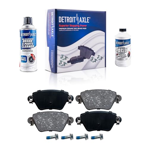 Image of Detroit Axle - Rear Ceramic Brake Pads with Hardware Set Replacement for 2002 2003 2004 Jaguar X-Type 2.5L 3.0L - 4pc Set