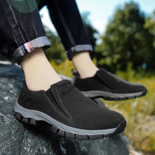 Walking Shoes Men Hands Free Slip in Loafers Leather Casual Comfortable Breathable Hiking Working All-Terrain Ankle Boots Trekking Anti-Slip3