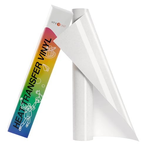 Image of HTVRONT White Glitter HTV Vinyl Roll - 10 inch x 8ft Glitter Heat Transfer Vinyl for T Shirts, Glitter Iron on Vinyl Compatible with Cricut Cutting Machine - Easy to Use for Iron on Design (Rainbow White)