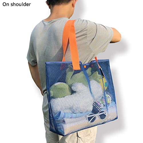 2Pack Large lightweight Simple Mesh Beach Tote Bag With snap Button Reusable Pool Bag for Outdoor Travel Shopping Gym3