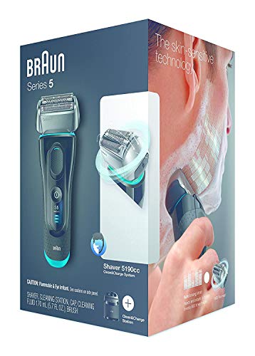 Braun Electric Razor for Men, Series 5 5190cc Electric Shaver with Precision Trimmer, Rechargeable, Wet & Dry, Clean & Charge Station
