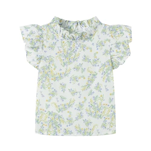 Mud Kingdom Girls T-Shirts Ruffle Sleeve Crewneck Summer Tee with Flowers Print Flutter Top