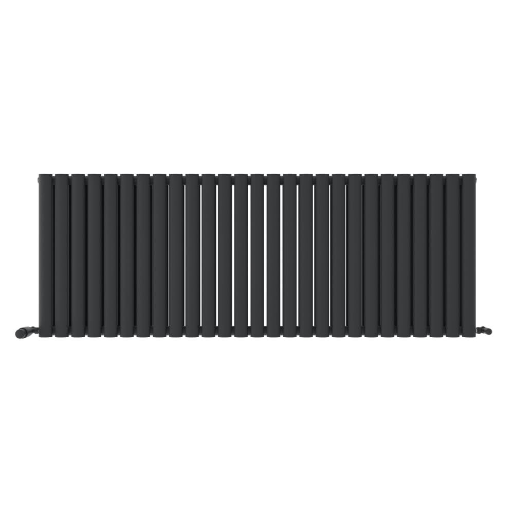 iBathUK Strata Wall-Mounted Horizontal Double Oval Panel Radiator, 27-Column Steel High Thermal Output Hydronic Central Heating, Designer Modern Radiator in Matt Anthracite, 600 × 1593mm