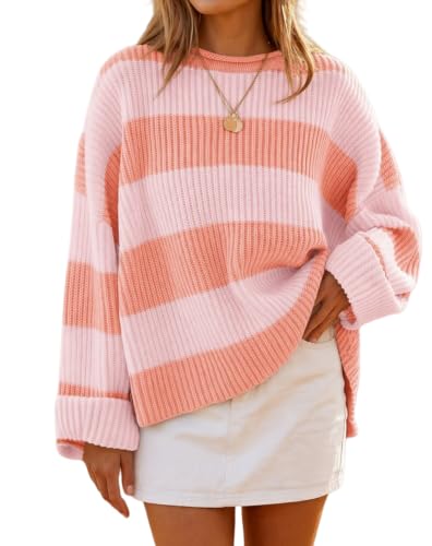 Image of Simier Fariry Womens Fall Winter Long Sleeve Oversized Striped Sweater