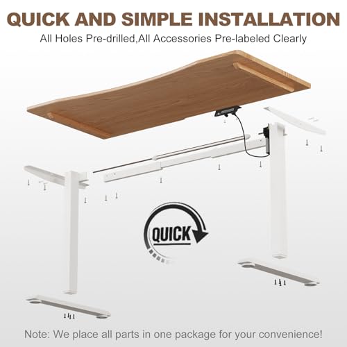 Image of Solid Wood Electric Standing Desk 55 inchx23.6 inchHome Office Desk,Adjustable Workbench with 3 Stages Single Motor, Computer Workstation with T-Shaped Metal Bracket,Natural Standing Desk for Gaming(1 Box)
