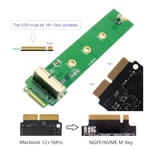 Image of Cablecc 12+16Pin SSD to NVME M.2 NGFF M-Key for 2013 2014 2015 2016 2017 MAC Air Pro SSD