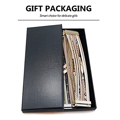 Wovanoo Leather Wrap Bracelet Set 3Pack Multilayer Cuff Bracelet Magnetic Clasp Bracelet Crystal Pearl Bracelet For Women Girls Pearl Love #TOP6