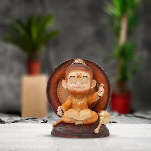 Image of Blessing Hanuman Idol - Multicolor Sitting Bajrangbali Murti with Gada for Home Temple Decor | Lord Hanuman Ji Statue for Strength, Protection & Devotion | Puja Showpiece Gift (9.5 Cm Hanuman Ji)