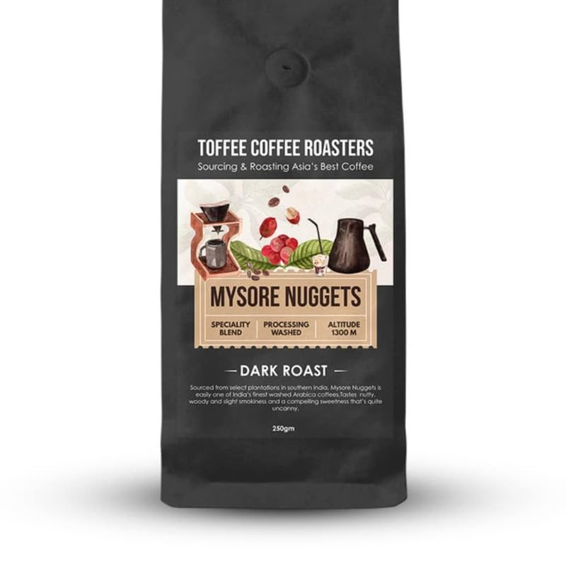Image of Toffee Coffee Roasters | Mysore Nuggets Coffee, Dark Roast, 100 g | Grind: Espresso, Speciality Blend, 100% Arabica | Speciality Coffee | Freshly Roasted