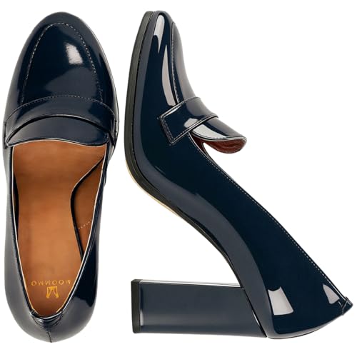 Image of MOOMMO Women Chunky Block Heel Pumps Closed Round Toe Slip On Oxford Loafers Shoes High Heels Snakeskin Work Pump Suede Loafer for Office Ladies Classic Formal Business Professional Fall 4-13 M US