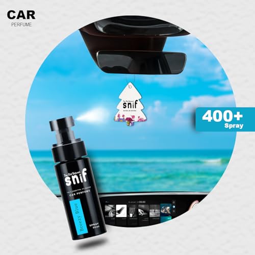 Image of Snif Breezy Blue Spray Car Air Perfume Fine Fragrance - 50ml | Car Fresheners | Car Accessories Interior | Long Lasting Essential Oil Fragrance | Glass Bottle with Hanging Tags | Car Perfume