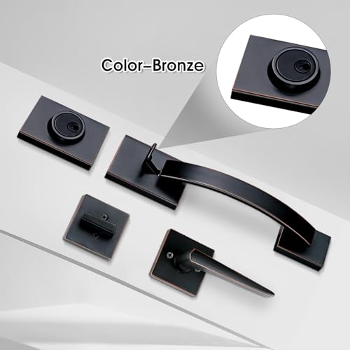 Image of NEWBANG Double Front Door Entry Handle and Deadbolt Lock Set-Oil Rubbed Bronze Finish(Keyed and Dummy Set) MDHST201710B-SET-BR