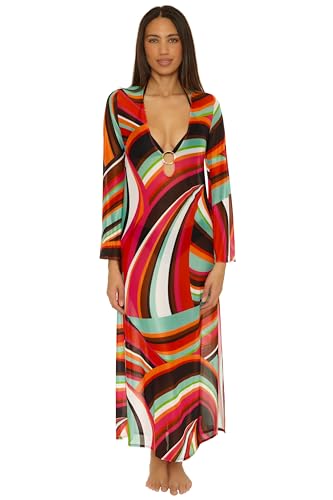 Trina Turk womens Fontaine Mesh Maxi Ring Dress, V-neck, Casual, Beach Cover Ups for Women
