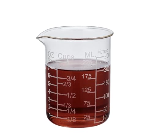 Ackers Etched Graduated Glass Measuring Cup - V-Shaped Spout- High Borosilicate Glass Measuring Cup for Kitchen or Dining, Easy to Read, 250ml (8oz, 1 Cup)