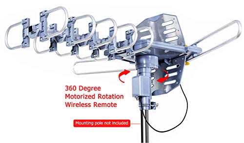 Pbd Outdoor Digital Hd Tv Antenna 150 Miles Motorized 360 Degree Rotation With 40Ft Rg6 Coax Cable - Uhf/Vhf / 1080P / 4K Snap-On Installation #TOP2