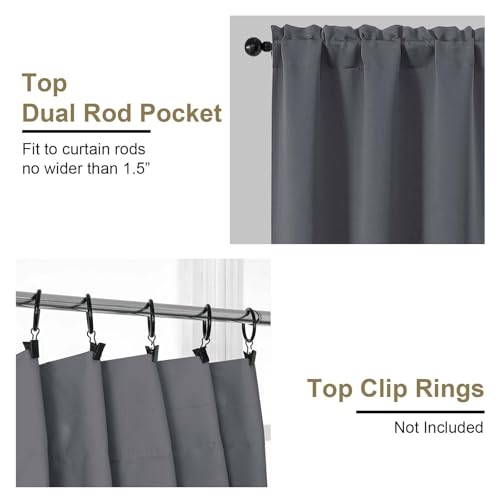 Image of Charcoal Grey Blackout Curtains for Bedroom 90 Inch Length 2 Panels, Room Darkening Soft Fabric Curtain Panels for Living Room, Modern Window Treatments Dual Rod Pocket Design, 2x50Wx90L Inches