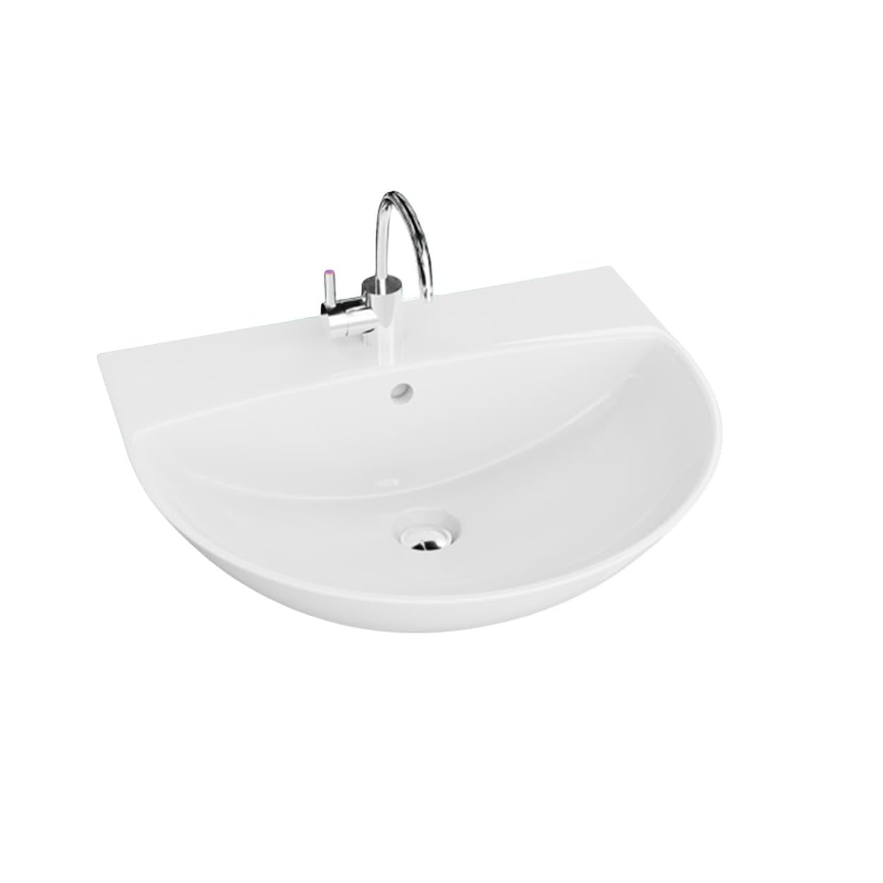 LAVITA Hängewaschbecken Corel | Waschbecken hängend | Waschtisch Rund | Waschbecken mit Überlauf und Hahnloch | Hochwertige Keramik | Badezimmer | 56x47x19 cm | Weiß Glanz