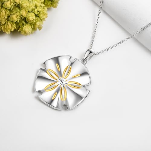YAFEINI Sand Dollar Necklace 925 Sterling Silver Sand Dollar Pendant Necklace Charm Ocean Beach Hawaii Jewelry Gifts for Women2