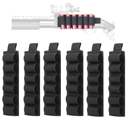 PBTMCD Paquete De 6 Tarjetas Portacartuchos Escopeta – Portadores Munición Elásticos Rondas For Cartuchos Calibre 12/20/28 con Gancho Y Bucle Compatibilidad MOLLE(6 Packs Black)