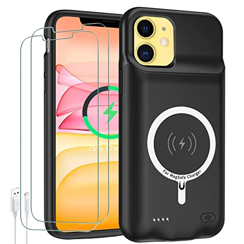 Battery Case for iPhone 11 Upgraded 10000mAh High Capacity Rechargeable Portable Protective Extended Charger Case Wireless Charging Compatible with iPhone 11 (6.1 inch) Charging Cover &Carplay (Black)