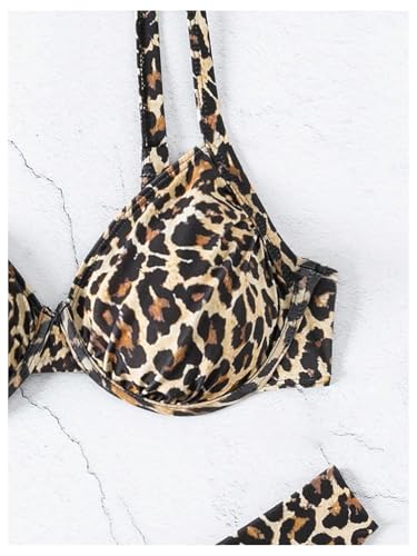 SweatyRocks Women's High Cut Leopard Bikini Set Underwire Push Up 2 Piece Bathing Suit4