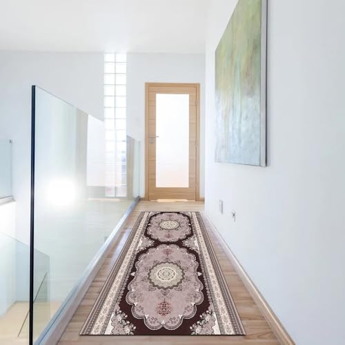 Alfombra de pasillo rosa de diseño vintage largo con base de seguridad 6