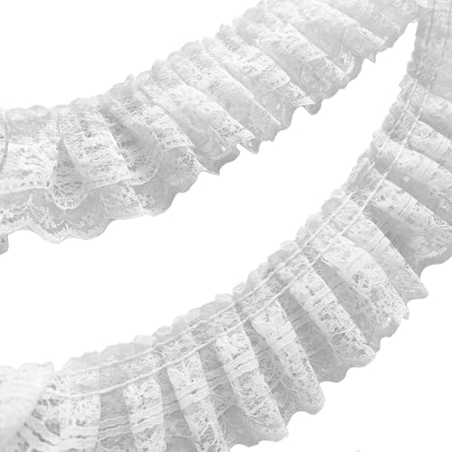 11 Yards White Lace Ribbon, Double-Layer Sewing Lace Trim, Soft Lace Tape for Sewing...