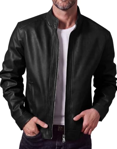 Runcati Faux Leather Stand Collar Jacket