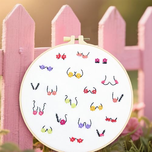 Image of Crafmanoe Flowers Embroidery Kits for Beginners Adults, Hand Embroidery Starters Kits, Stamped Cross Stitch Kits DIY Needlepoint Kits for Beginners Adults, Embroidery Hoop, Thread and Video Tutorial
