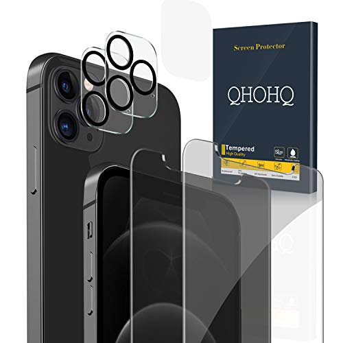 QHOHQ [2 Piezas Protector Pantalla de Privacidad para iPhone 12 Pro [6.1] con 2 Piezas Protector de Lente de Cámara, Cristal Templado Membrana, [9H Dureza] - HD - [Anti-Arañazos]