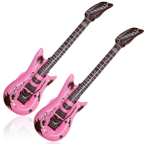 2 Pcs Inflatable Flame Guitar, Blow up Guitar Toys Rock Star Fancy Dress Kids Instruments Inflatable Rock Star Toy Set for 80s 90s Themed Carnival Halloween Party Fancy Dress Accessory (Style-C)