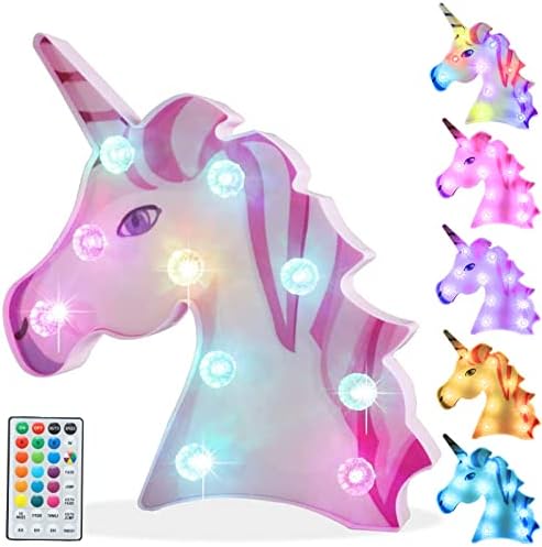 Color Changing Unicorn LED Light with Remote, Decorative Unicorn Night Light, RGB 16 Colors Marquee Signs Rainbow Unicorn Battery Operated for Boys Girls Bedroom Party Decoration Christmas Gift