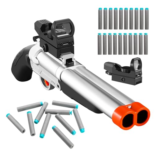 Shushuzz Cool Toy Shotgun Look Real Double-barreled Toy Gun with Sight Fake Soft Bullet Realistic foan Blasters Guns Shooting Game for Ages 8-12 Years Old.